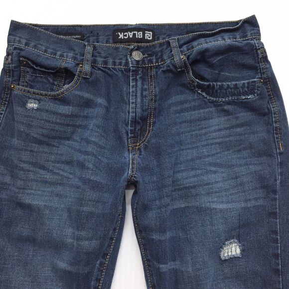 BUCKLE BLACK Jeans Men's 33 x 32 Low-Rise Slim Straight Rip Repair Denim Blue - Picture 3 of 16